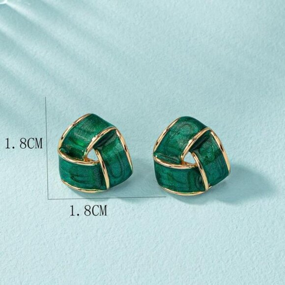 Green Enamel Knot Earrings - Picture 3 of 3